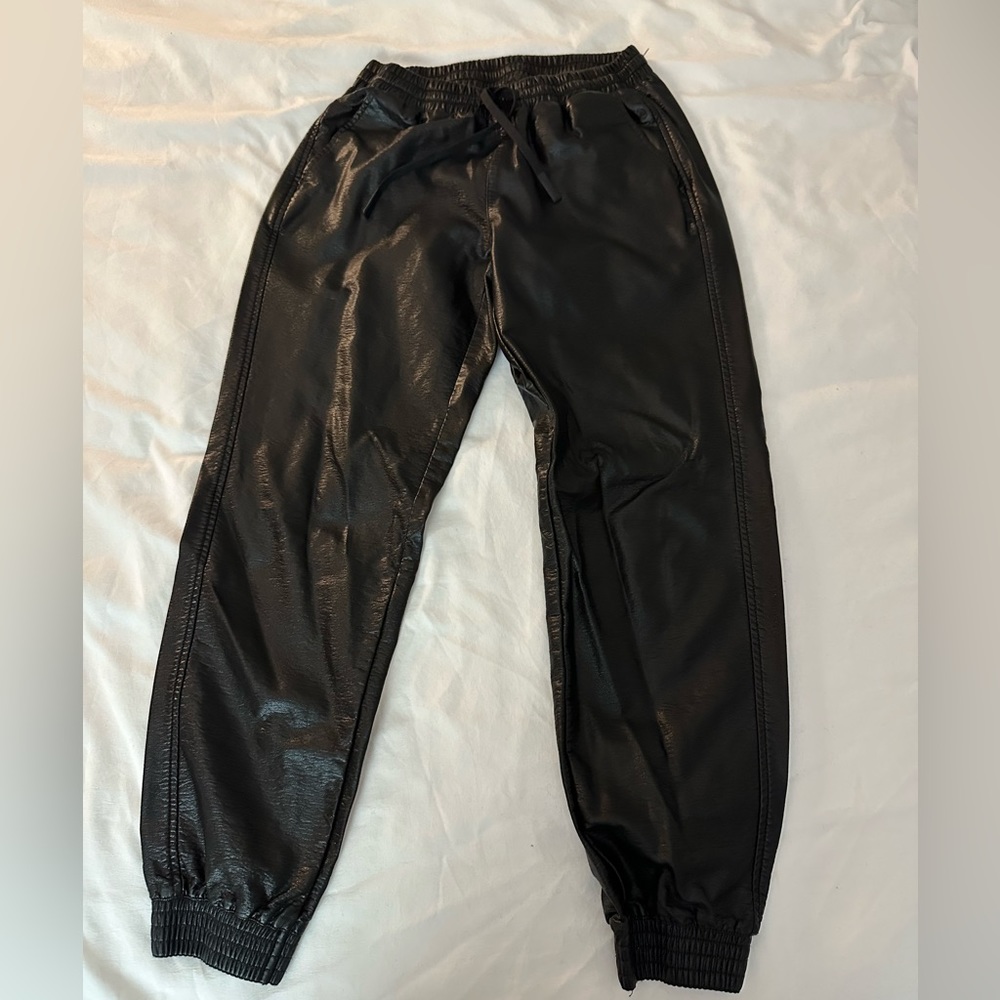 Black Pleather Joggers